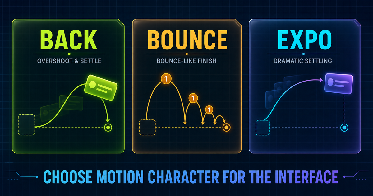 Back Bounce and Expo GSAP easing comparison