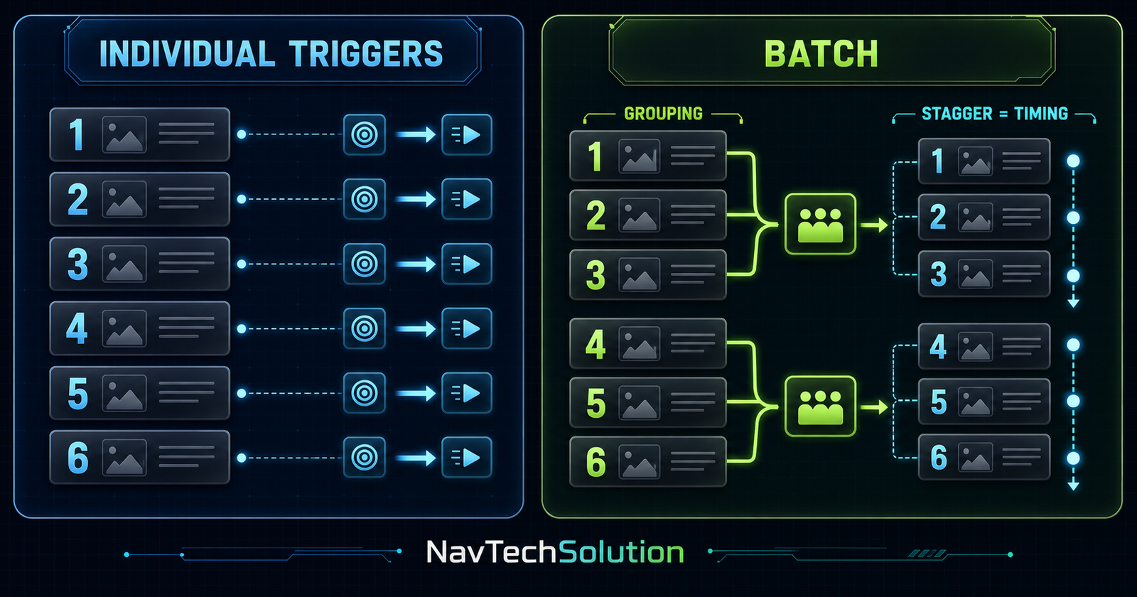 Individual ScrollTriggers compared with grouped ScrollTrigger batch callbacks