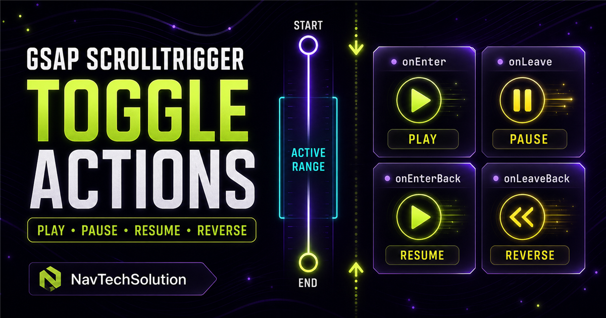 GSAP toggleActions four event control panel design