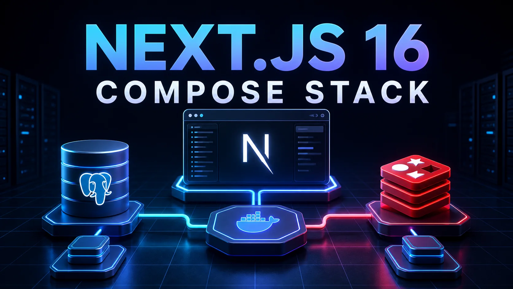 Next.js 16 application connected by Docker Compose to PostgreSQL and Redis