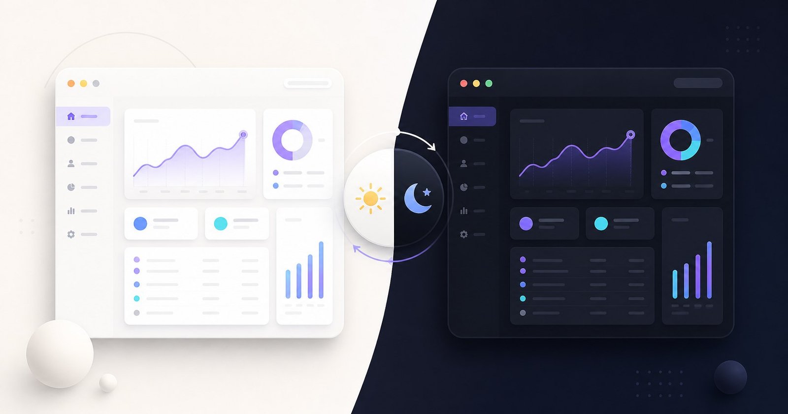 Light and dark versions of the same modern web application dashboard