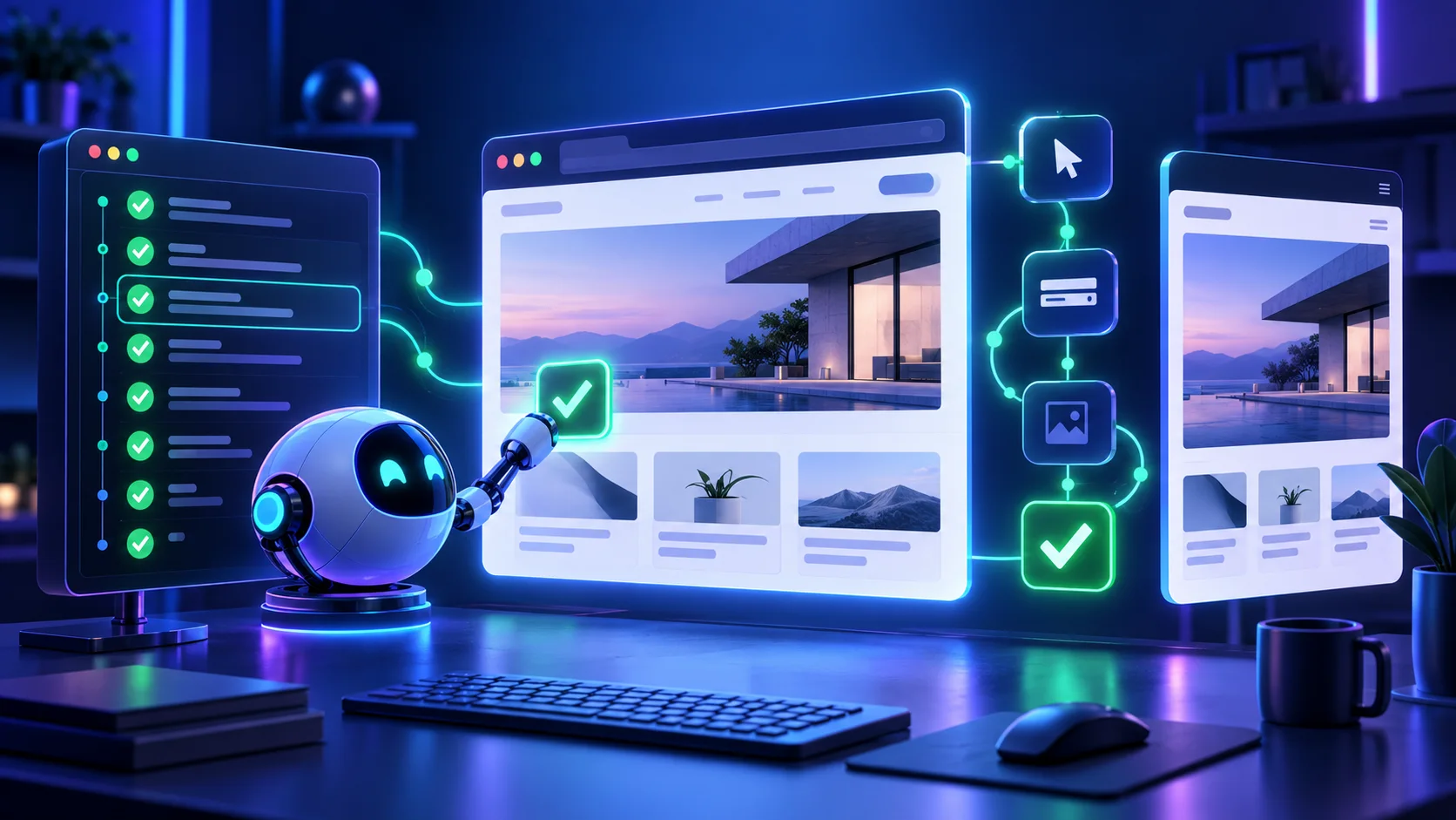 Automated browser tests validating desktop and mobile versions of a web application