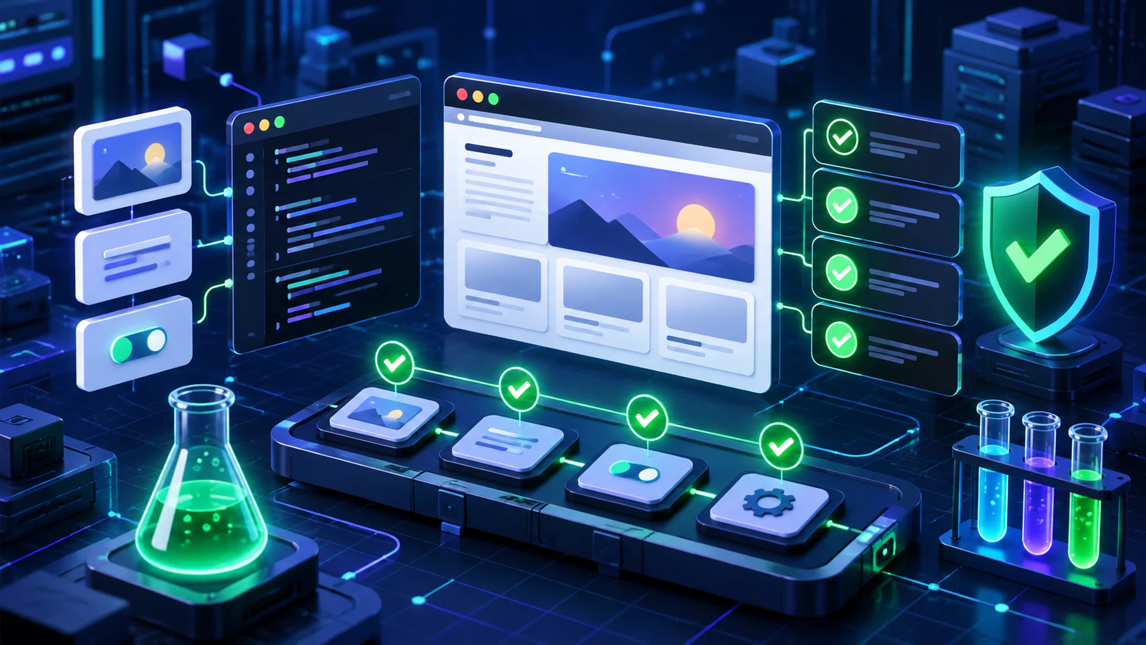 A browser application, code editor and automated testing pipeline with successful quality checks
