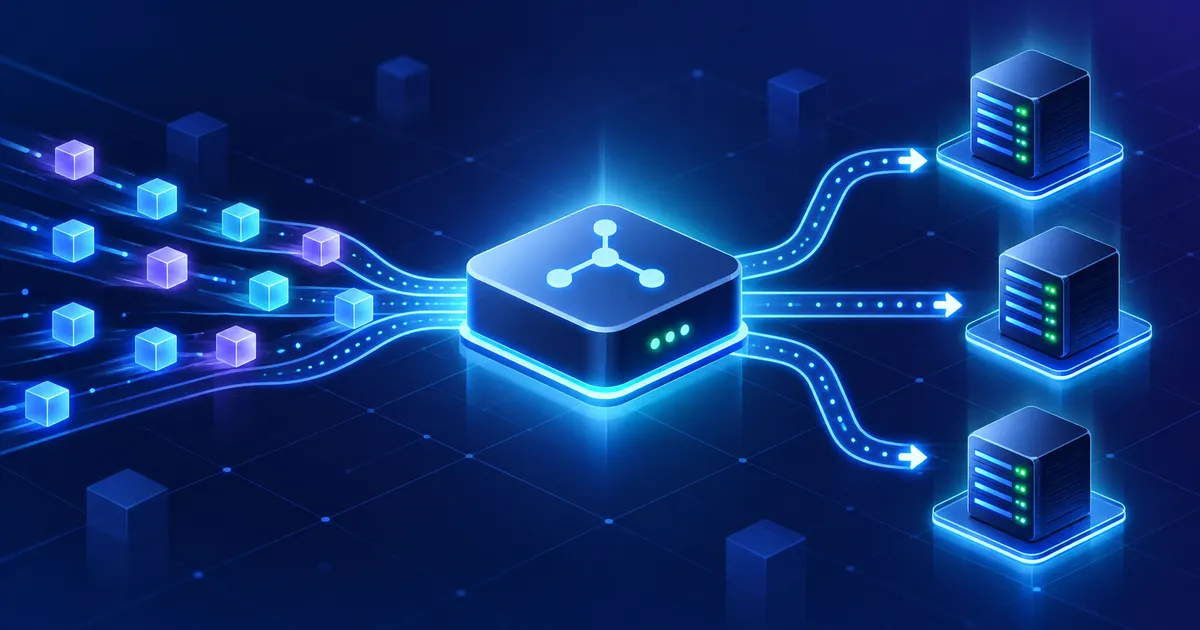 Requests distributed through a load balancer to three servers